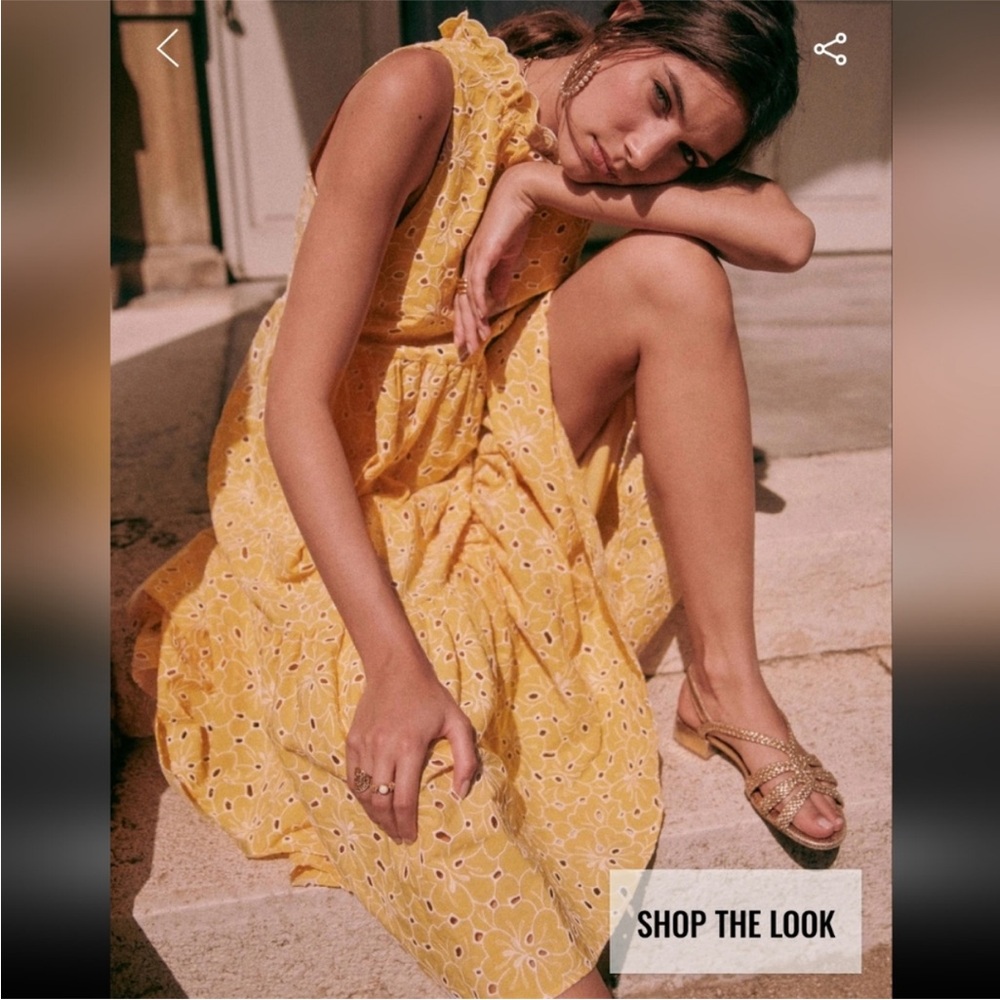 Sézane Yellow Zendaya Eyelet Midi Dress - Picture 2 of 8